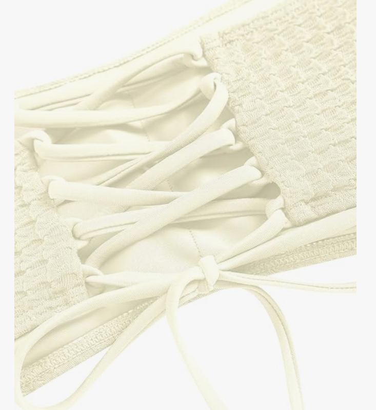 ZAFUL Textured Bandeau Bikini Set – Beige, Medium – NWT