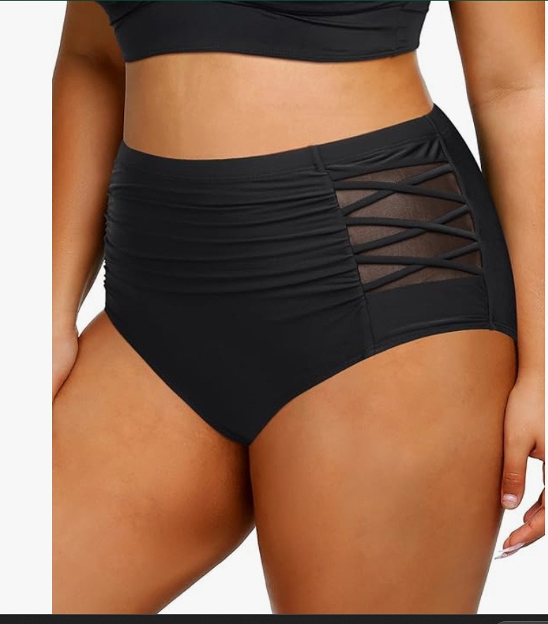 Daci High-Waisted Bikini Bottoms – Black, 20W – New