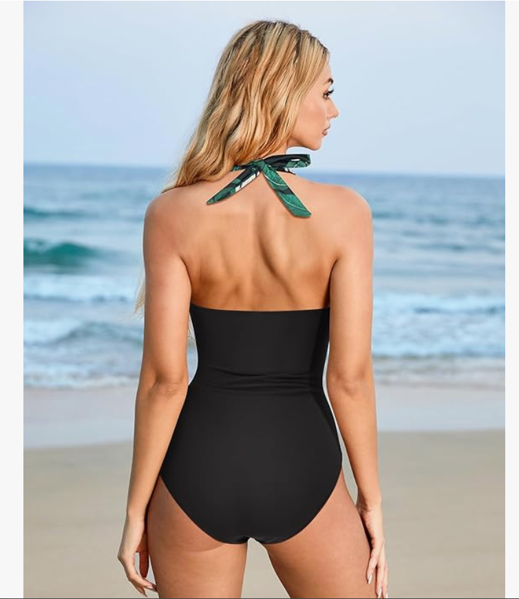 SUUKSESS Halter One-Piece Swimsuit – Tropical Floral Black, Small – New