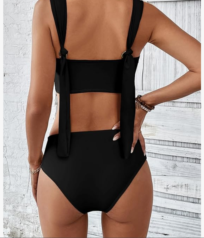 SPORLIKE Braided High-Waisted Bikini Set – Black, Small – NWT