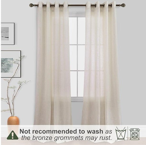 KOUFALL Tan Flax Linen Semi Sheer Curtains — 108 in, 2 Panels