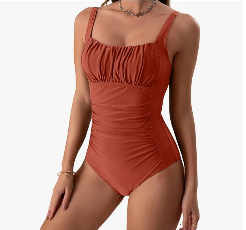 Eomenie Square-Neck One-Piece Swimsuit – Brown, XL – NWT