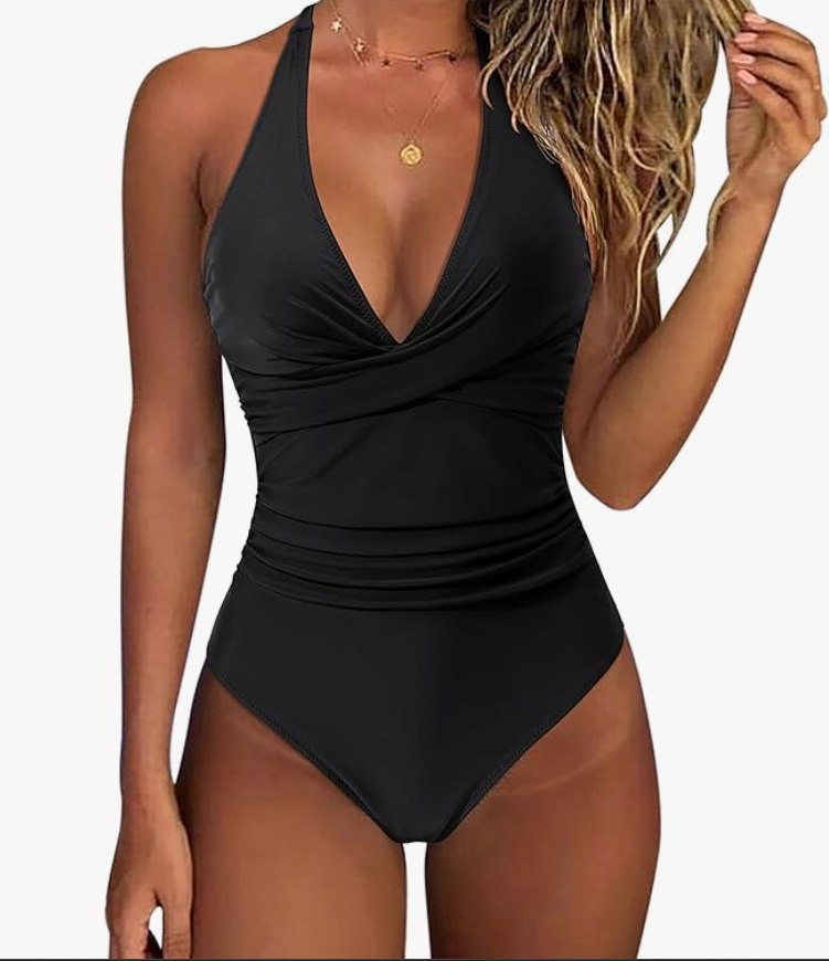 SUUKSESS Halter One-Piece Swimsuit – Coconut Tree Print, Medium – New