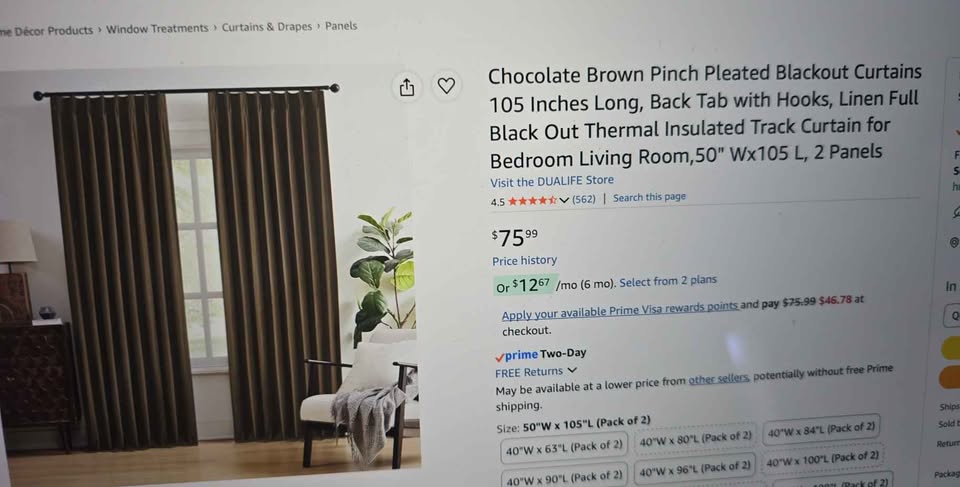 Dualife Chocolate Brown Pinch Pleated Blackout Curtains — 50 × 105 in, 2 Panels