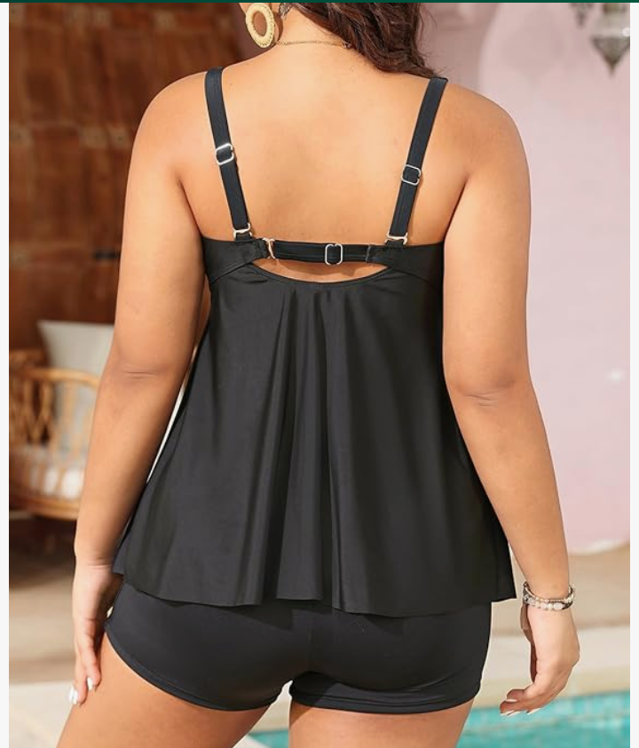 Yonique Flowy Tankini with Shorts – Black, 18W – NWT