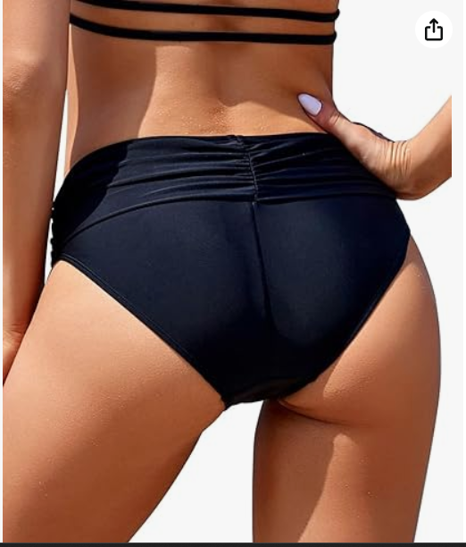 SHEKINI Ruched High-Waist Bikini Bottom – Black, Small – NWT