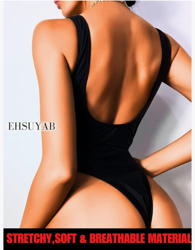 EHSUYAB Plunge One-Piece Swimsuit – Black, Petite Small – New