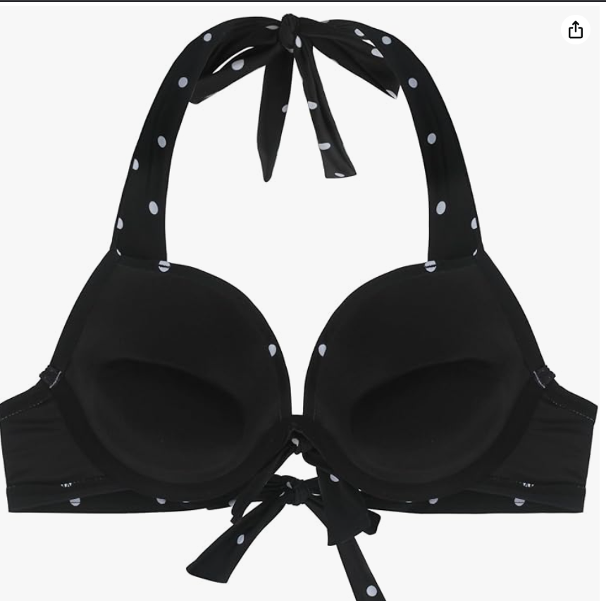 Ocean Blues Halter Push-Up Bikini Top – Black Polka Dot, Large – NWT