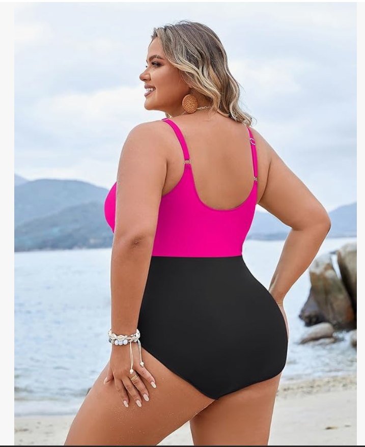 Blooming Jelly Cutout One-Piece Swimsuit – Black & Pink, 3XL – New