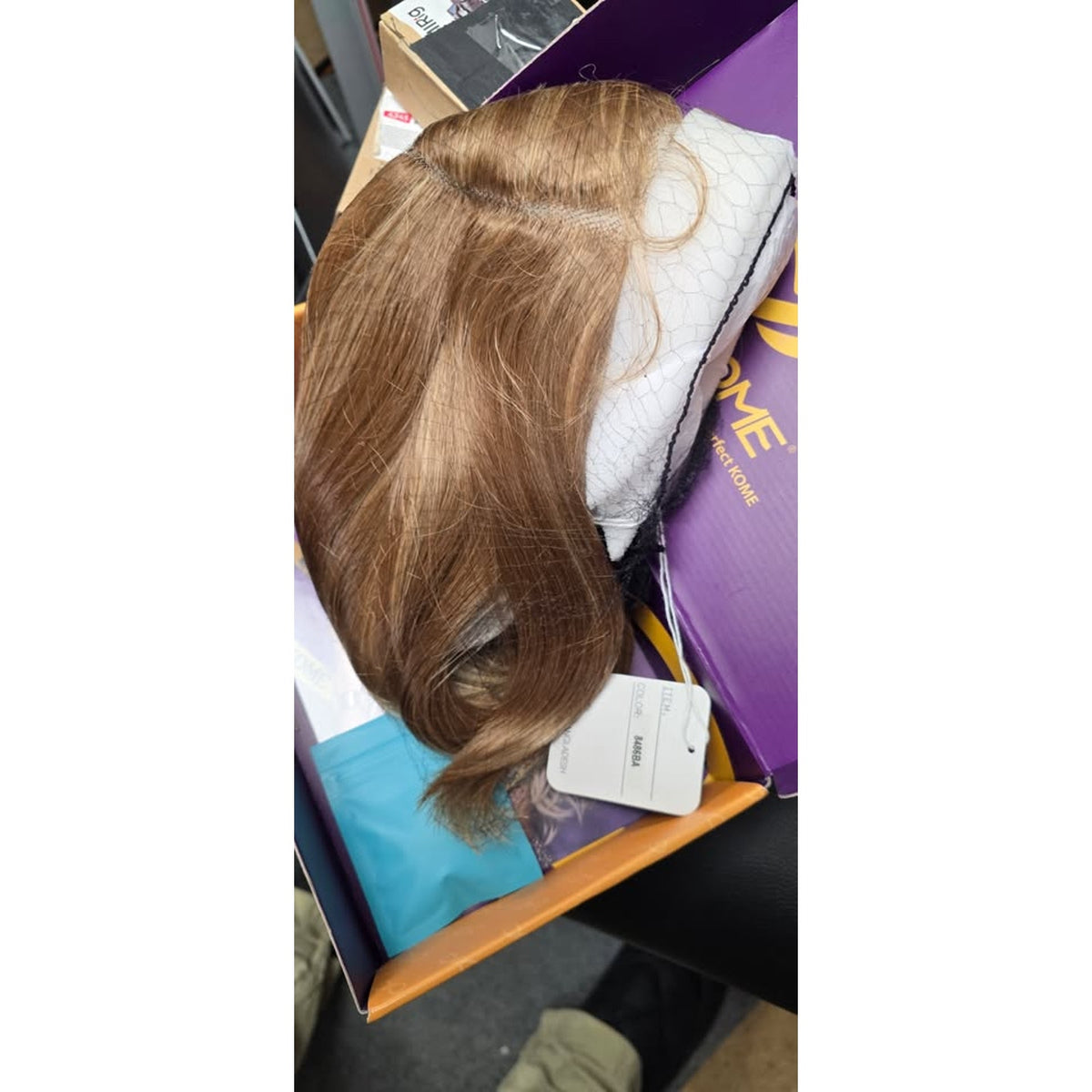 KOME Brown mix Blonde Lace Front Wig, Side Part Short Layered Straight Glueless Bob Wig 12IN
