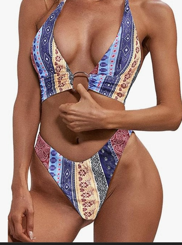 ZAFUL O-Ring Halter Bikini Set – Blue, Large – New with Tags