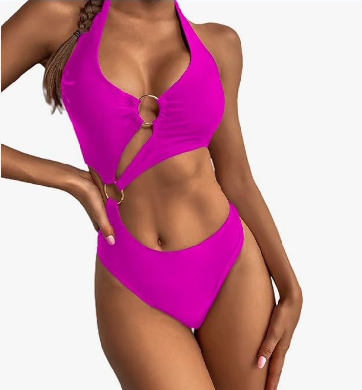 Hilinker O-Ring Halter One-Piece Swimsuit – Rose Red, Large – New with Tags