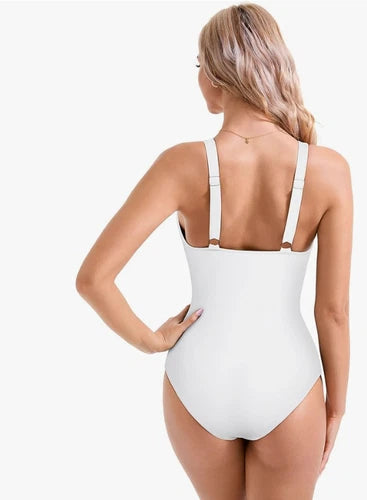 SUUKSESS Mesh Tummy Control One Piece Swimsuit – White – XL