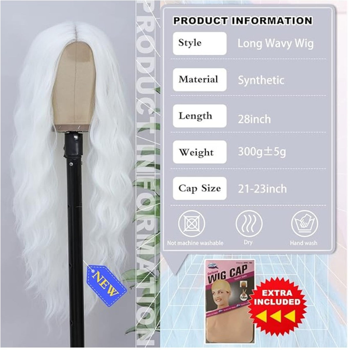 BUPPLER Cosplay Long White Wig 28 Inch Middle Part Synthetic Wig Realistic