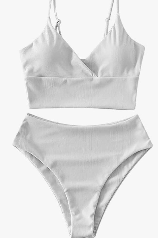 ZAFUL Ribbed Surplice Tankini Set – White, Medium – New with Tags