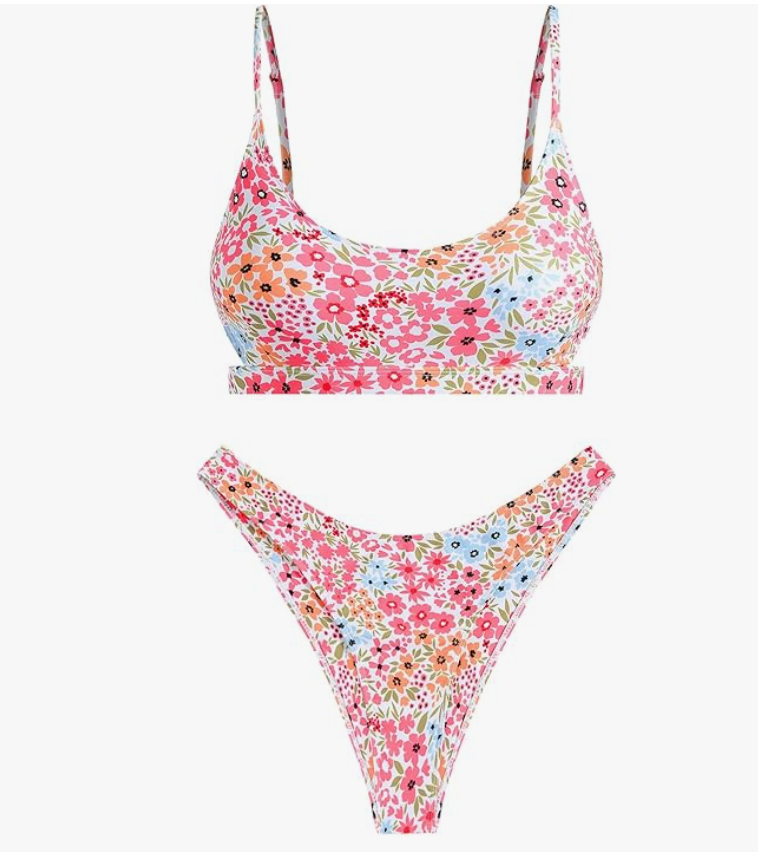 ZAFUL Cutout Scoop-Neck Bikini Set – Floral Red, Small – NWT