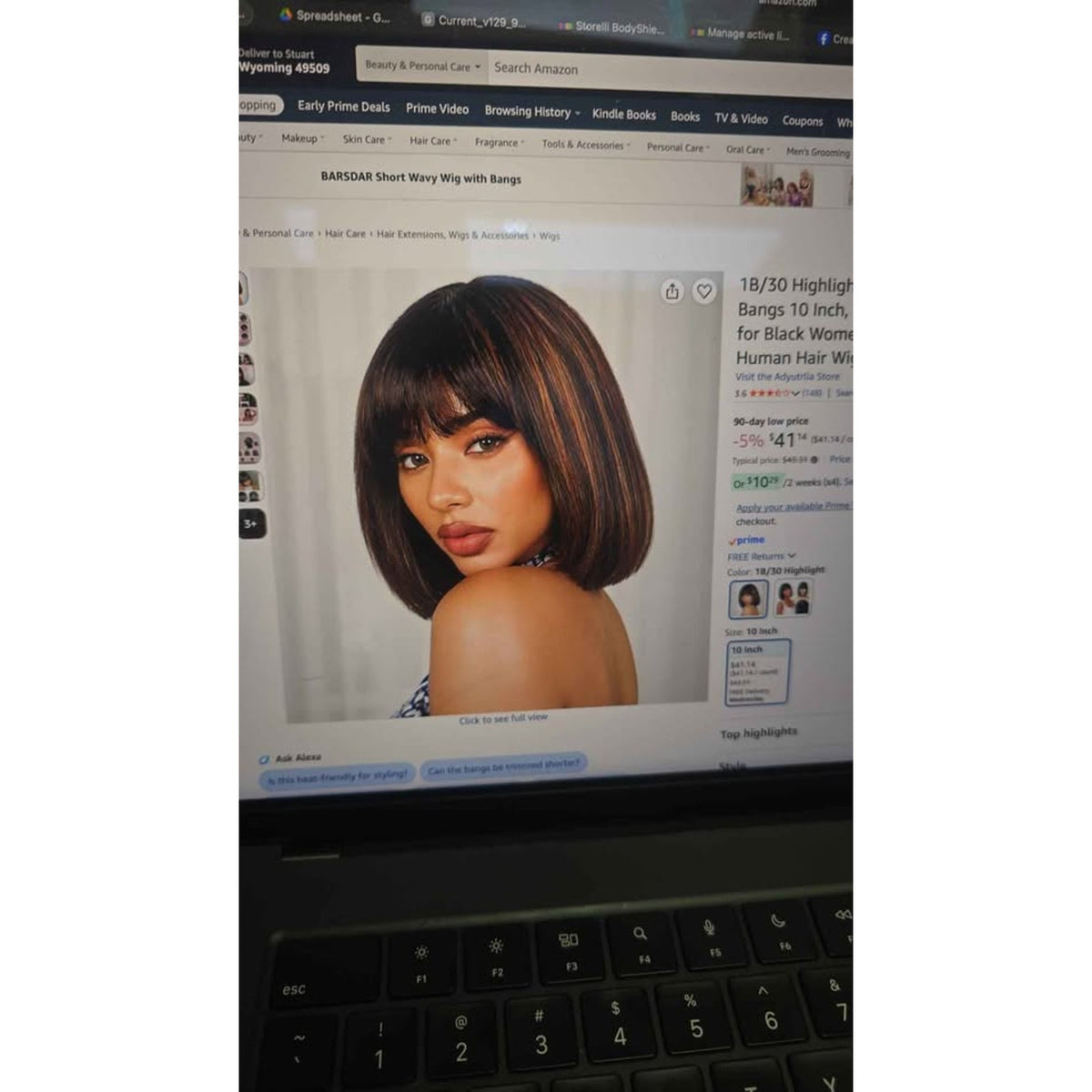 New Adyutrila Highlight Bob Wig Human Hair 10"
