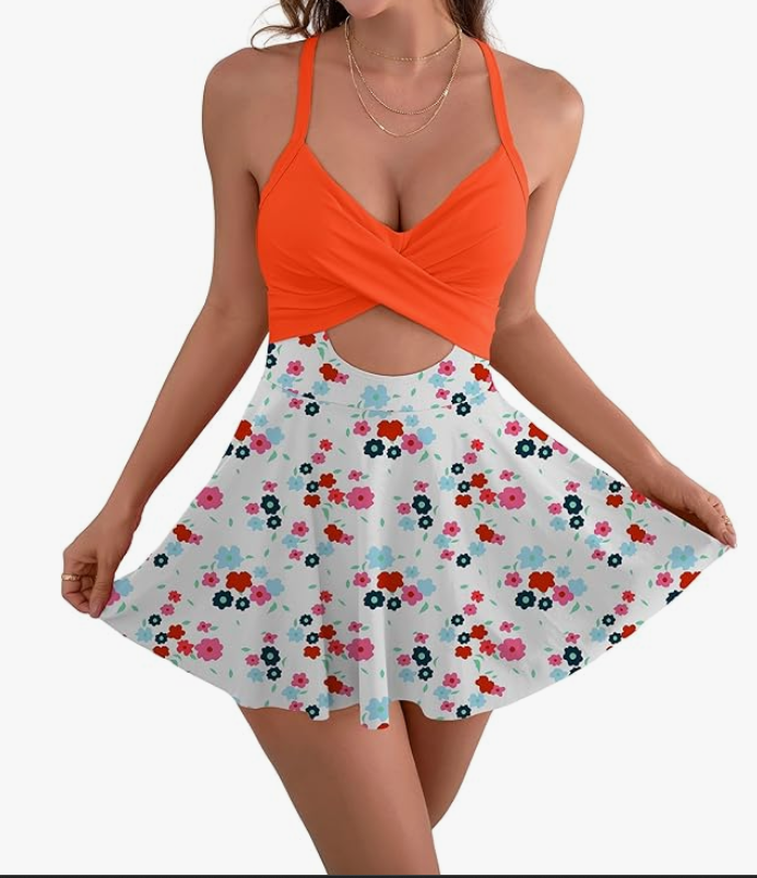 B2prity Cutout Swimdress – Orange, Small – New