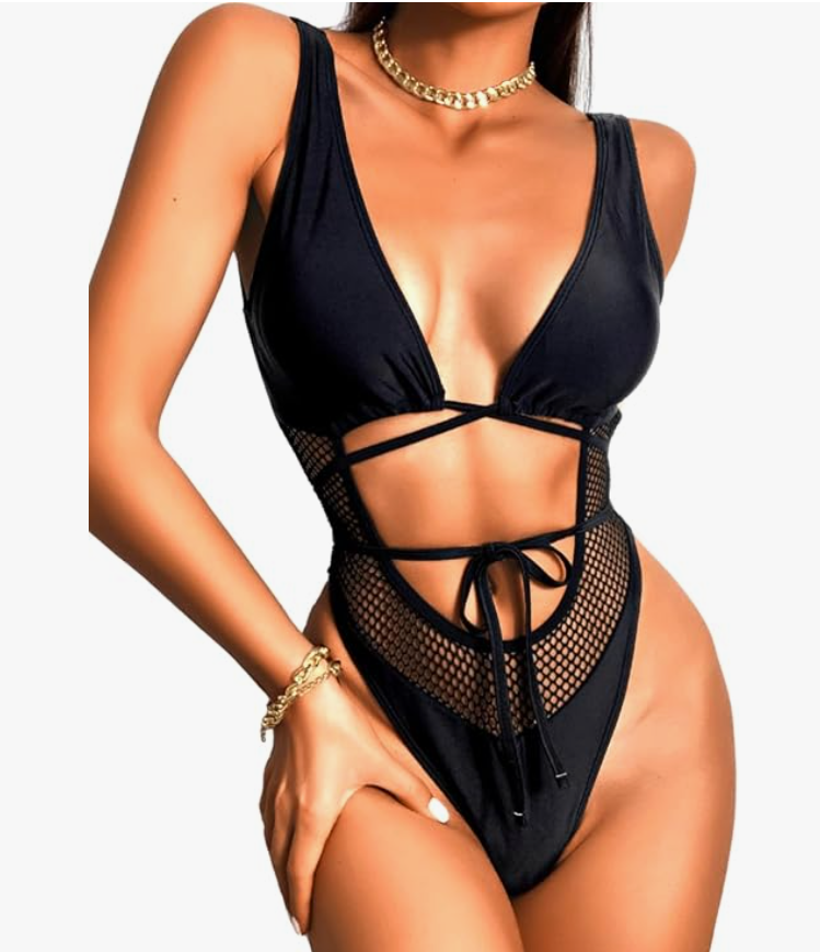 EHSUYAB Plunge One-Piece Swimsuit – Black, Petite Small – New