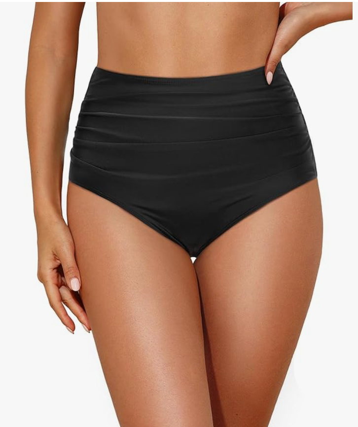 Tempt Me Ruched High-Waist Bikini Bottom – Black, Large – NWT