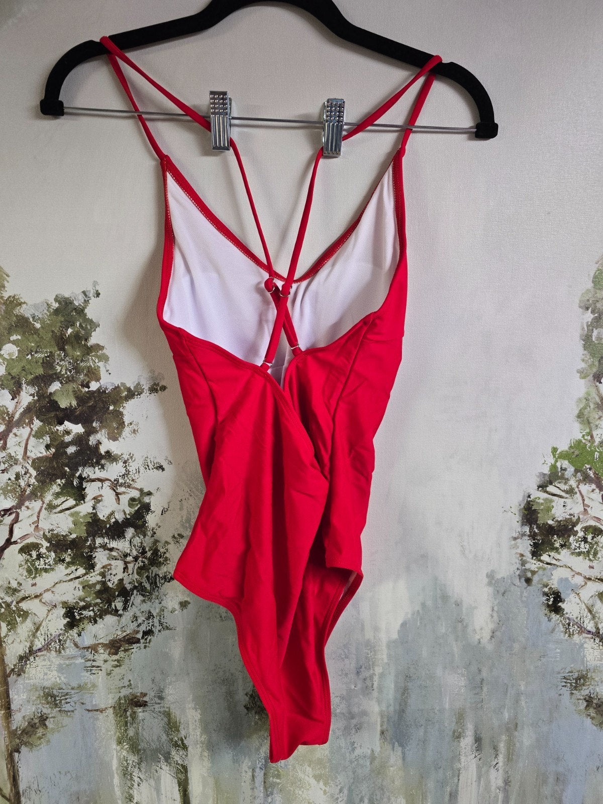 ATENGNES Cross-Back One-Piece Swimsuit – Red, Small – New