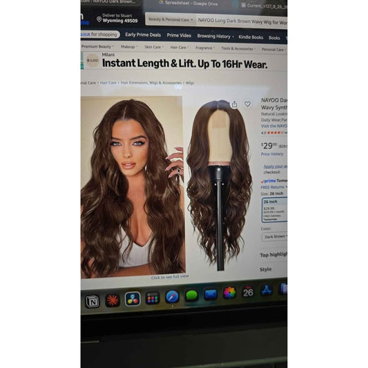 New NAYOO Dark Brown Wig 26" Middle Part Wavy Synthetic Wig