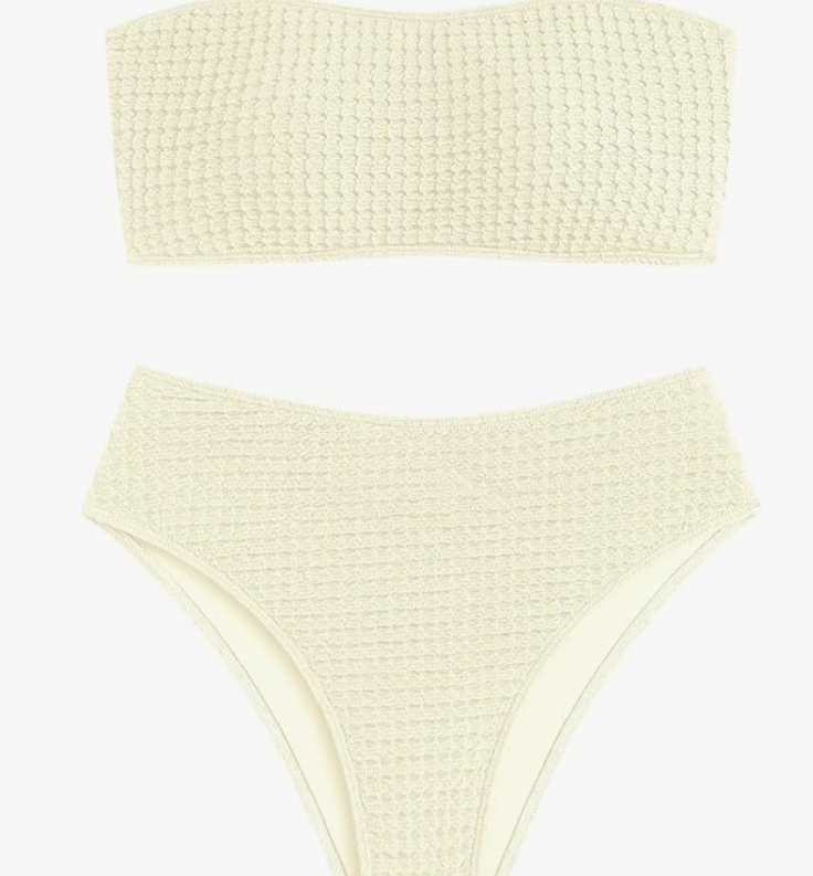 ZAFUL Textured Bandeau Bikini Set – Beige, Medium – NWT