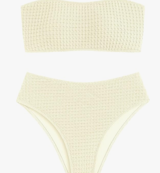 ZAFUL Textured Bandeau Bikini Set – Beige, Medium – NWT