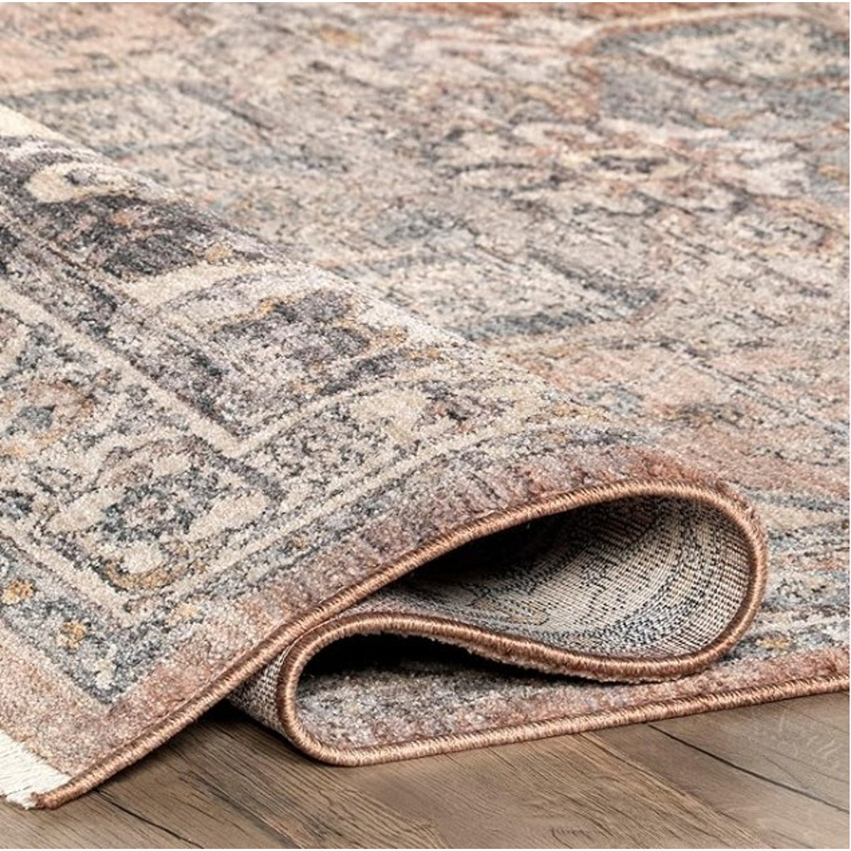 nuLOOM Fringed Performance Kelsee Rust/Ivory, 6' Square, Faded Oriental