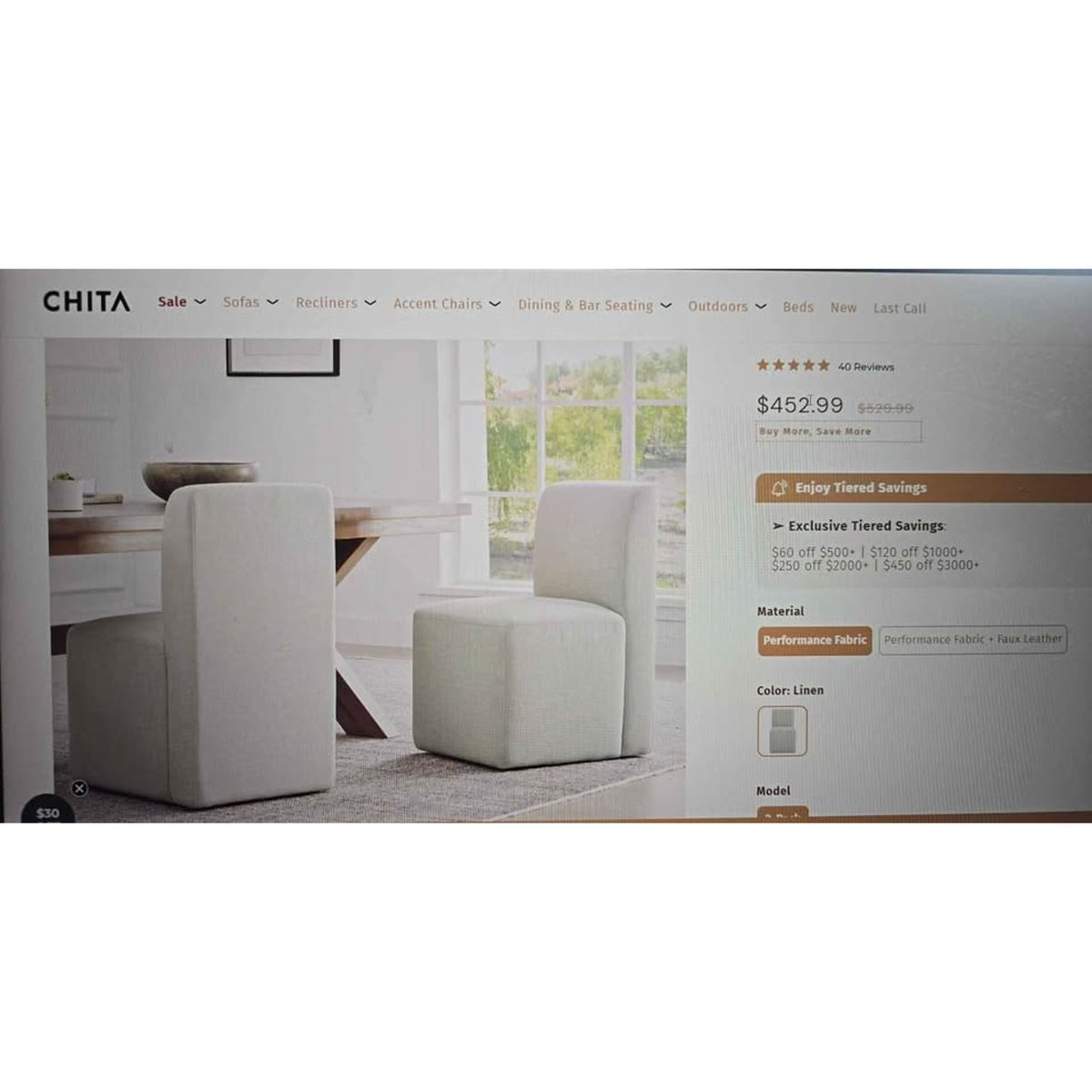 Chita Aida Performance Fabric Rolling Dining Chair - Modern Style - Gray - Pair