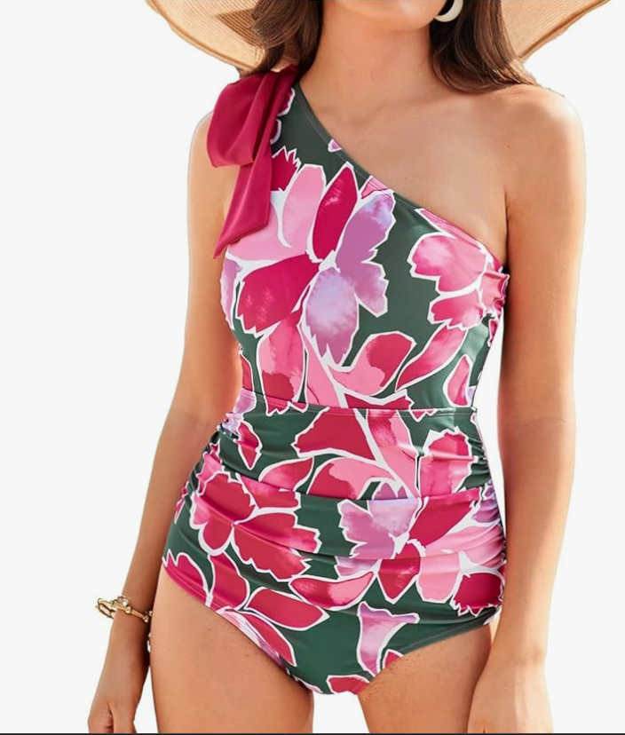 Grace Karin One-Shoulder One-Piece Swimsuit – Pink Floral, Small – NWT