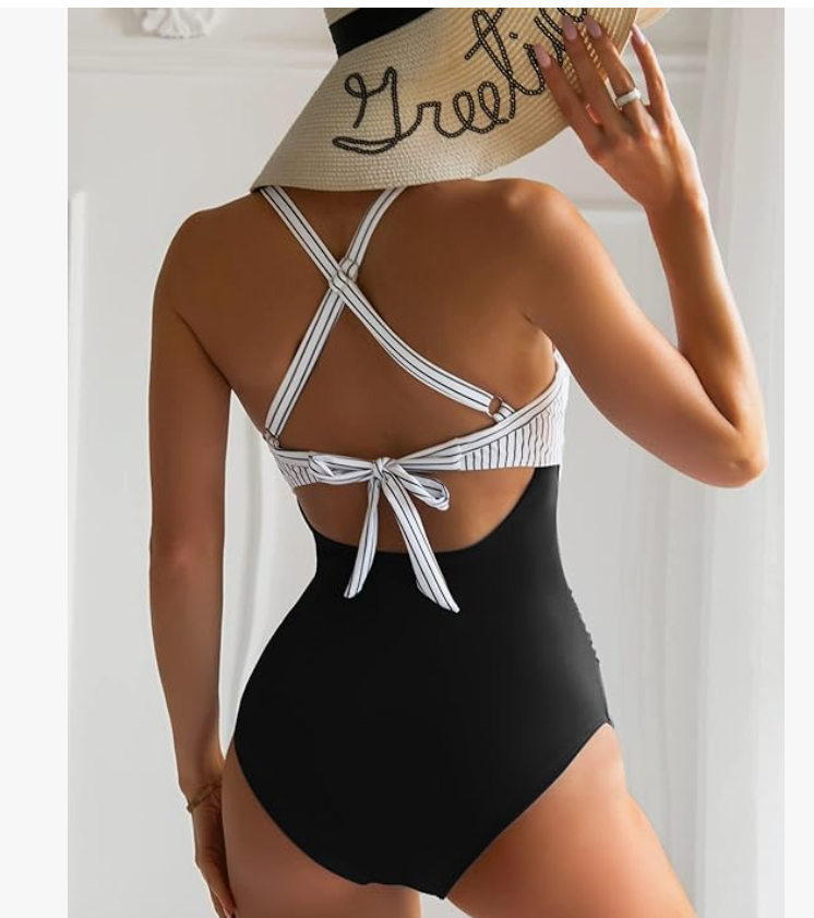 Eomenie Cutout One-Piece Swimsuit – Black & White Stripe, Large – NWT