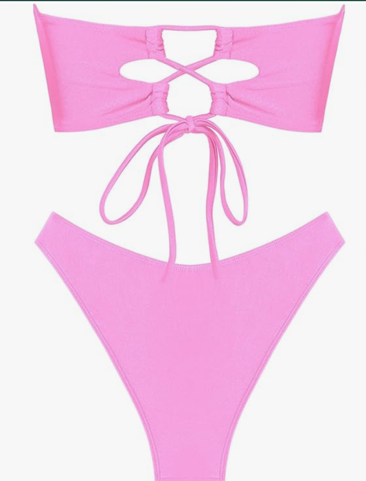 ZAFUL O-Ring Bandeau Bikini Set – Pink, Large – NWT