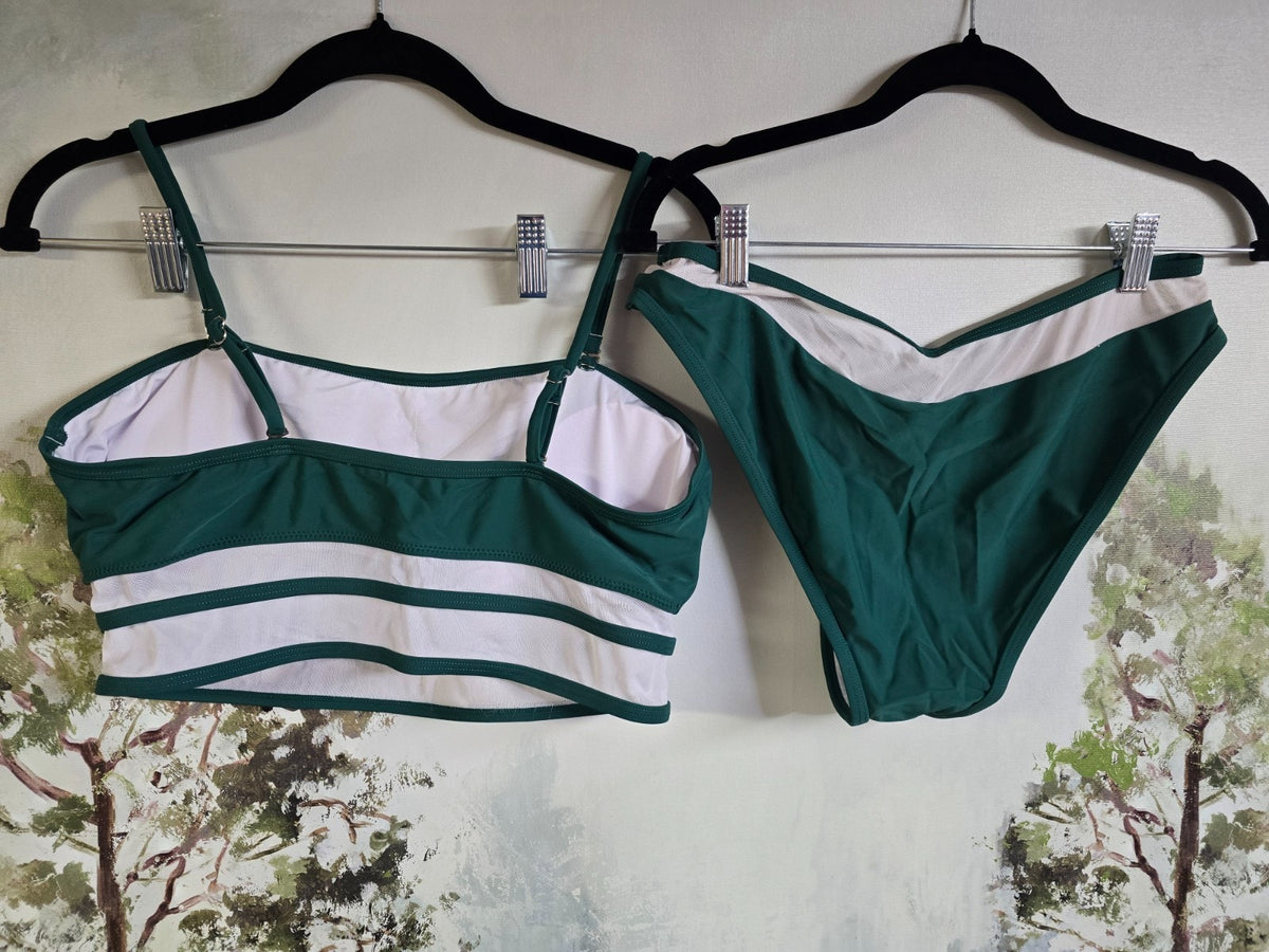Hilinker Mesh Bandeau Bikini Set – Dark Green, Large – NWT