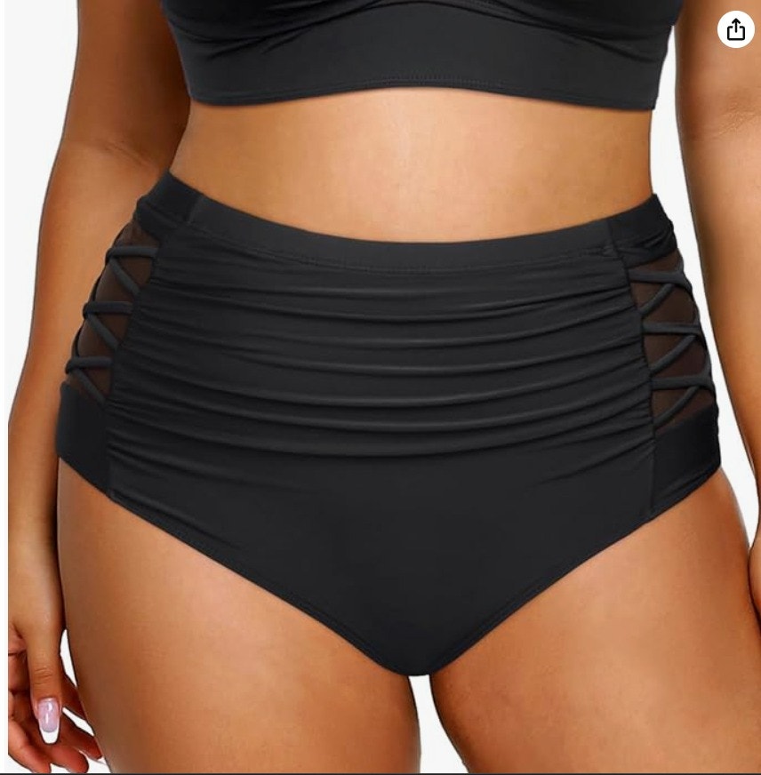 Daci High-Waisted Bikini Bottoms – Black, 20W – New