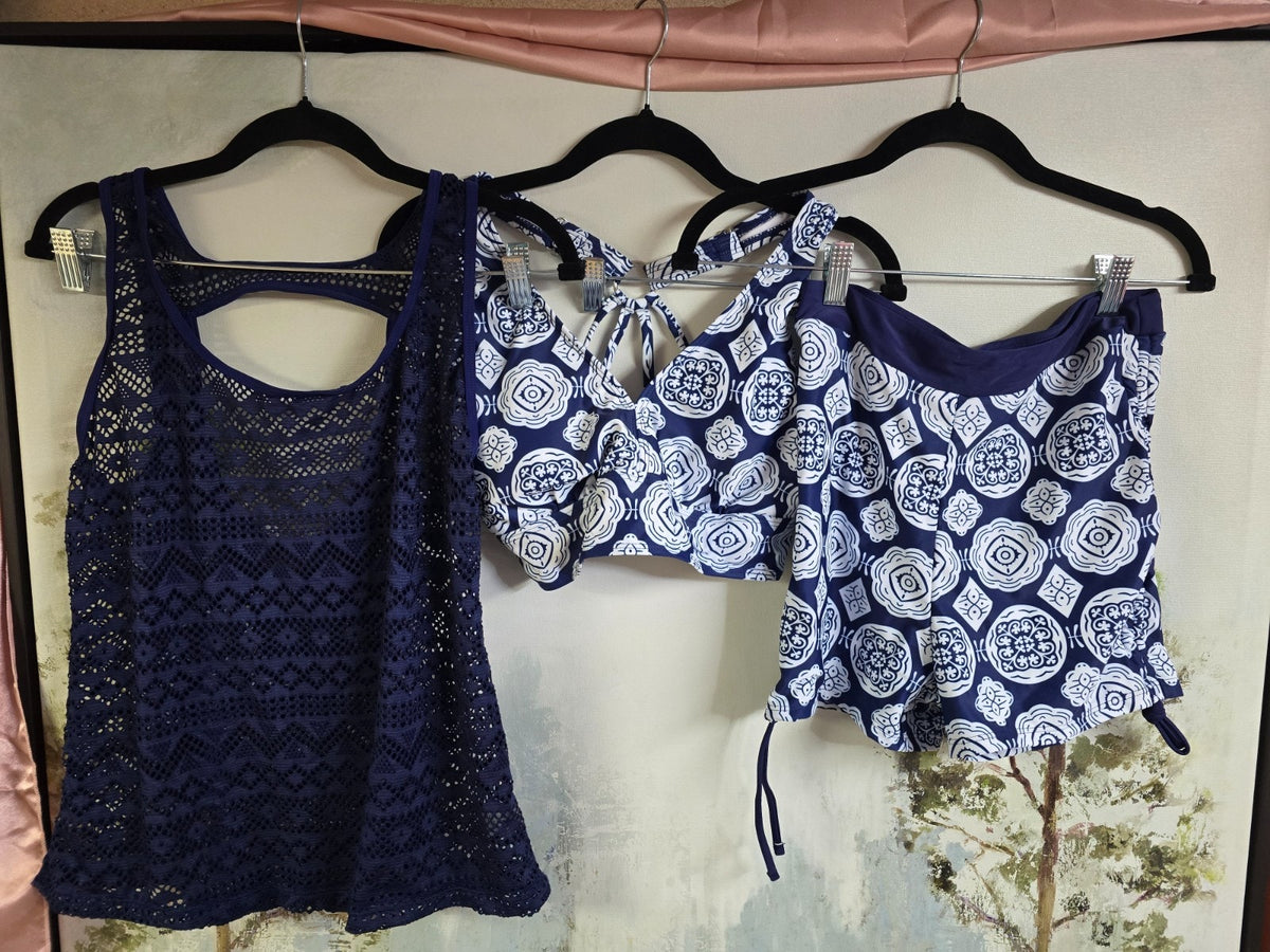 Aleumdr Athletic Three-Piece Tankini Set – Blue, Medium – New