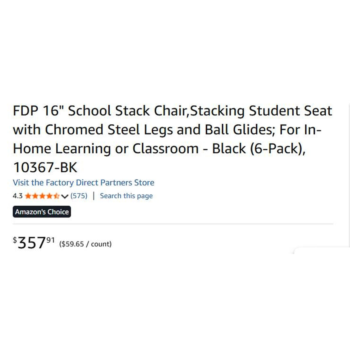 FDP 16" School Stack Chair, Stacking Student Seat with Chromed Steel Legs and Ball Glides