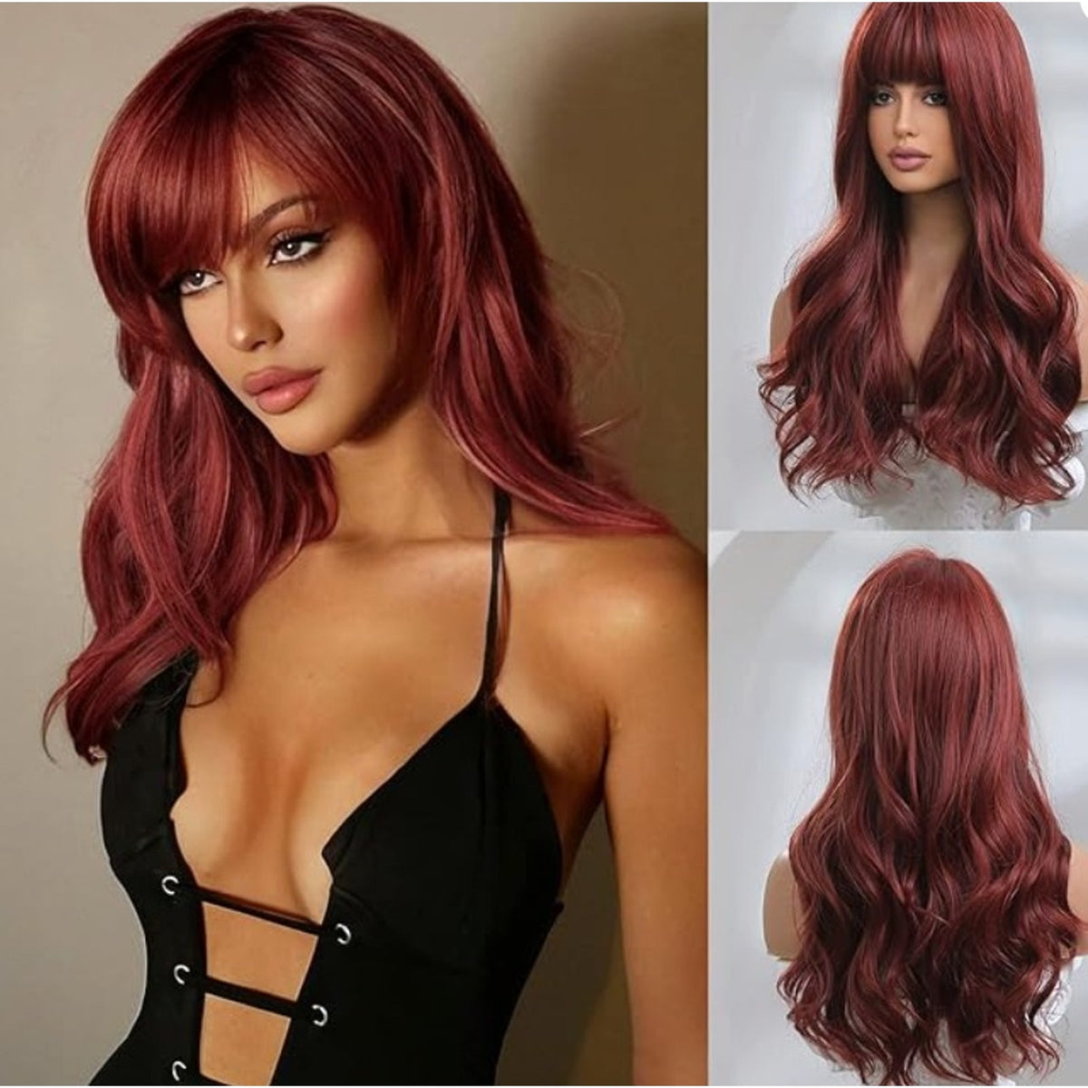 NEW - Honygebia Dark Red Wig with Bangs - Burgundy Wigs for Women, Wine Red Long Straight