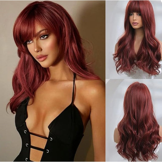 NEW - Honygebia Dark Red Wig with Bangs - Burgundy Wigs for Women, Wine Red Long Straight