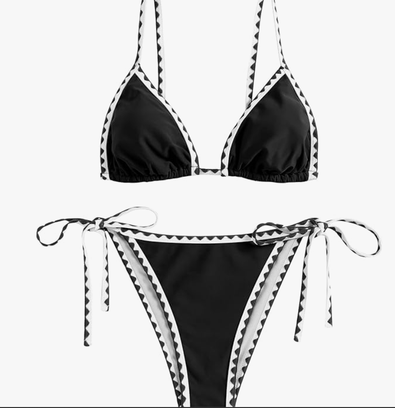 ZAFUL Whip-Stitch Triangle Bikini Set – Black, Medium – NWT