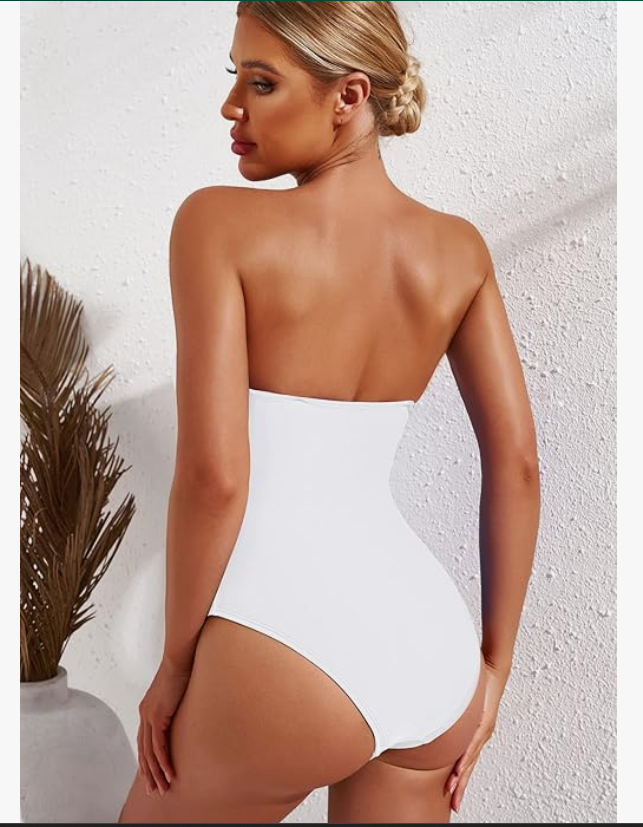 Viottiset Strapless Bandeau Cutout One Piece Swimsuit – White – 2XL