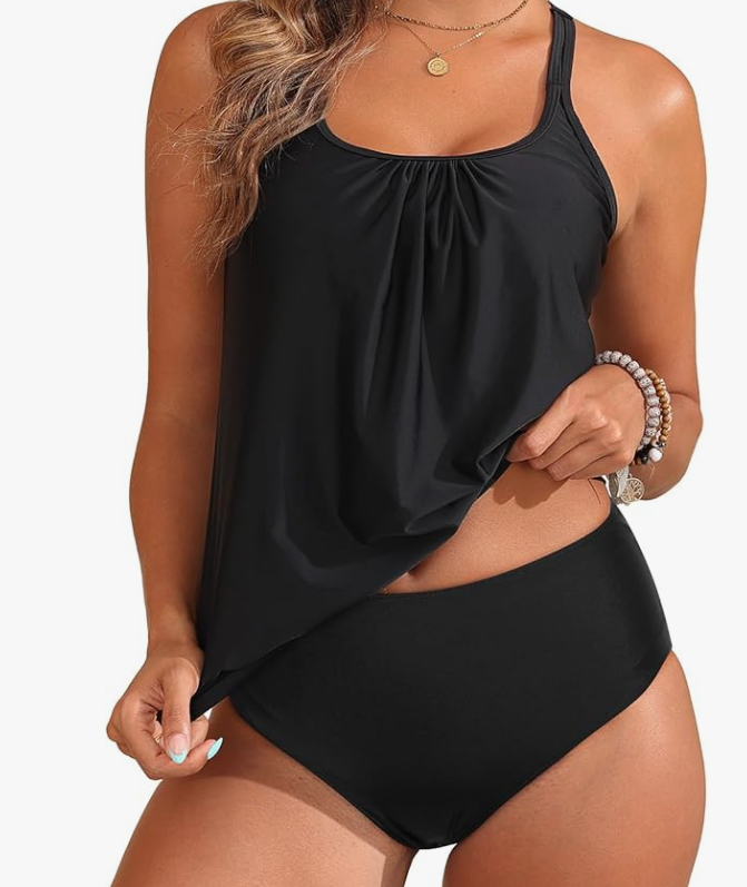 Tempt Me Blouson Two-Piece Tankini – Black, Large – NWT