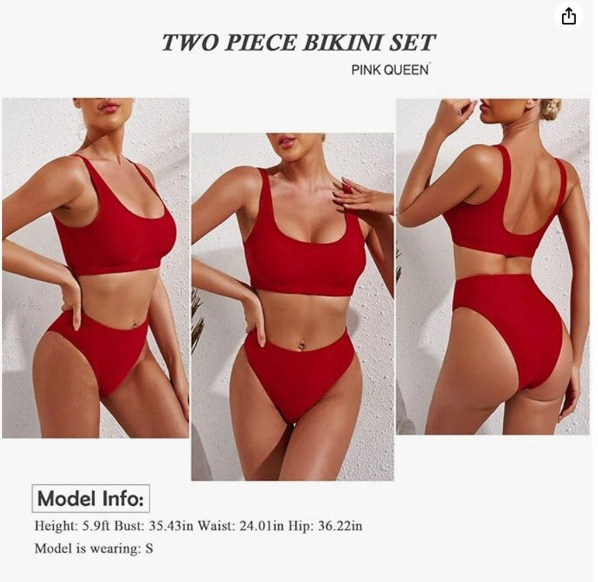 Pink Queen Crop-Top Bikini Set – Red, Large – New