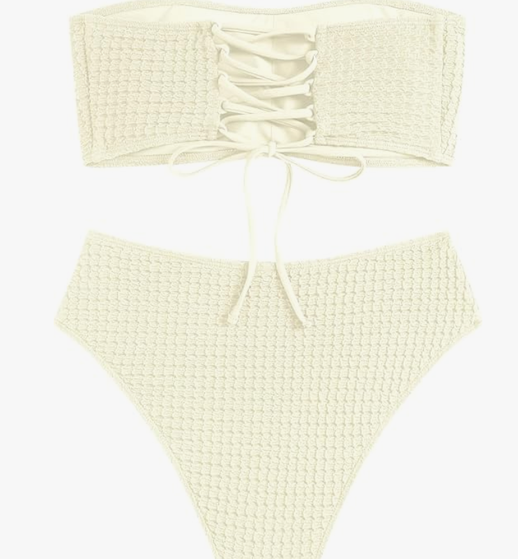 ZAFUL Textured Bandeau Bikini Set – Beige, Medium – NWT