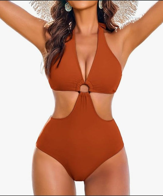 AI'MAGE Backless One-Piece Swimsuit – Caramel, XXL – New with Tags