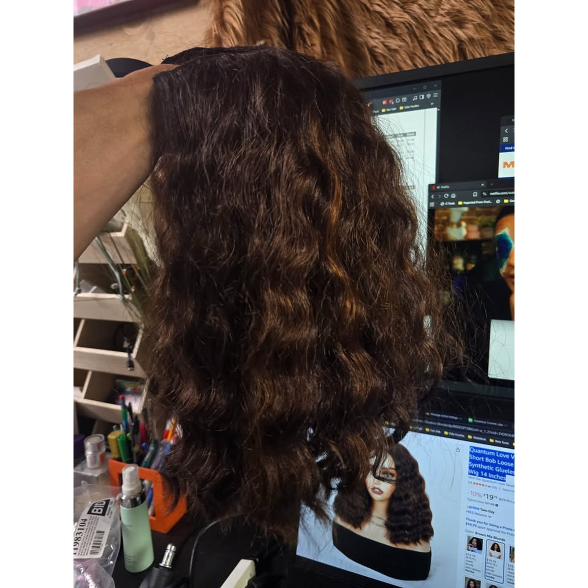 Quantum Love V part Curly Wavy Wigs Short Bob Loose Curly