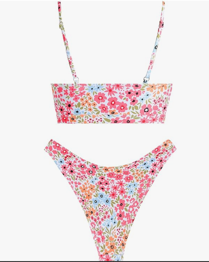 ZAFUL Cutout Scoop-Neck Bikini Set – Floral Red, Small – NWT