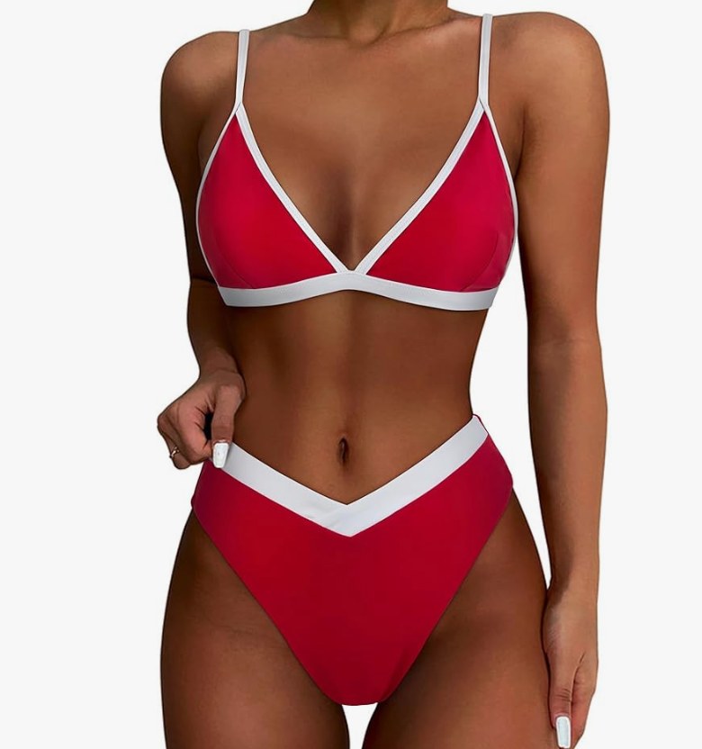 SUUKSESS Triangle Bikini Set – Red and White, Medium – New