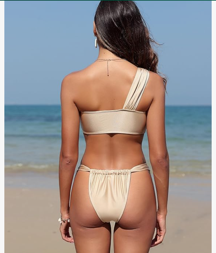 ZAFUL One-Shoulder Bikini Set – Beige, Large – NWT