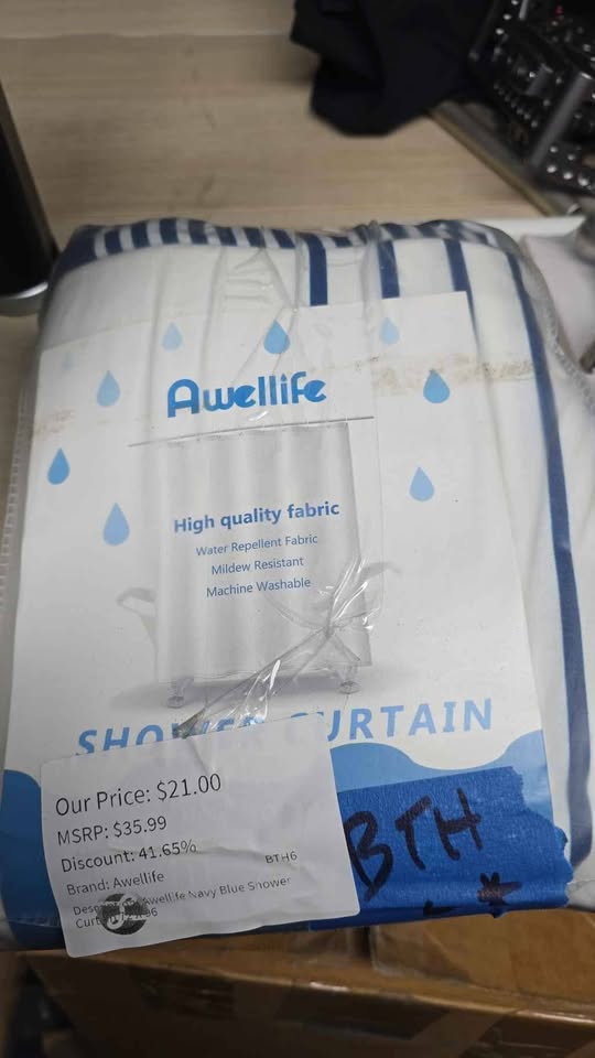 Awellife Blue & White Tassel Shower Curtain — 72 × 96 in
